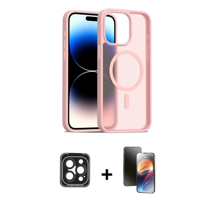 MARSİLYAN™- iPhone 15 Pro Max Kılıf Siluet Minimal Prime - Siyah 3D Antistatik Mat Seramik Nano Ekran Koruyucu + PVD Metal Kamera Lens - SH