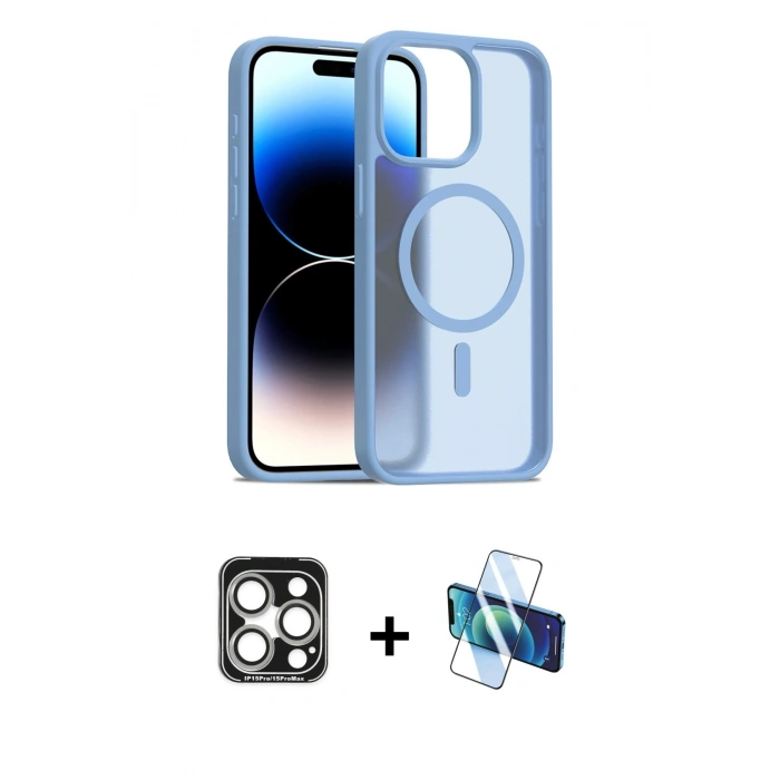 MARSİLYAN™- iPhone 15 Pro Max Kılıf Siluet Minimal Prime - Siyah 3D Antistatik Seramik Nano Ekran Koruyucu + PVD Metal Kamera Lens - GS
