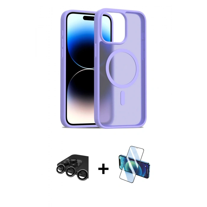 MARSİLYAN™- iPhone 15 Pro Max Kılıf Siluet Minimal Prime - Siyah 3D Antistatik Seramik Nano Ekran Koruyucu + Raze Metal Kamera Lens - TMGI