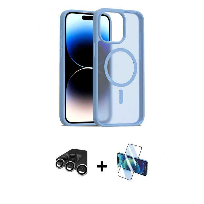 MARSİLYAN™- iPhone 15 Pro Max Kılıf Siluet Minimal Prime - Siyah 3D Antistatik Seramik Nano Ekran Koruyucu + Raze Metal Kamera Lens - GS