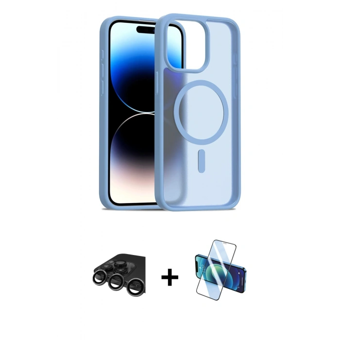 MARSİLYAN™- iPhone 15 Pro Max Kılıf Siluet Minimal Prime - Siyah 3D Antistatik Seramik Nano Ekran Koruyucu + Raze Metal Kamera Lens - TMGI