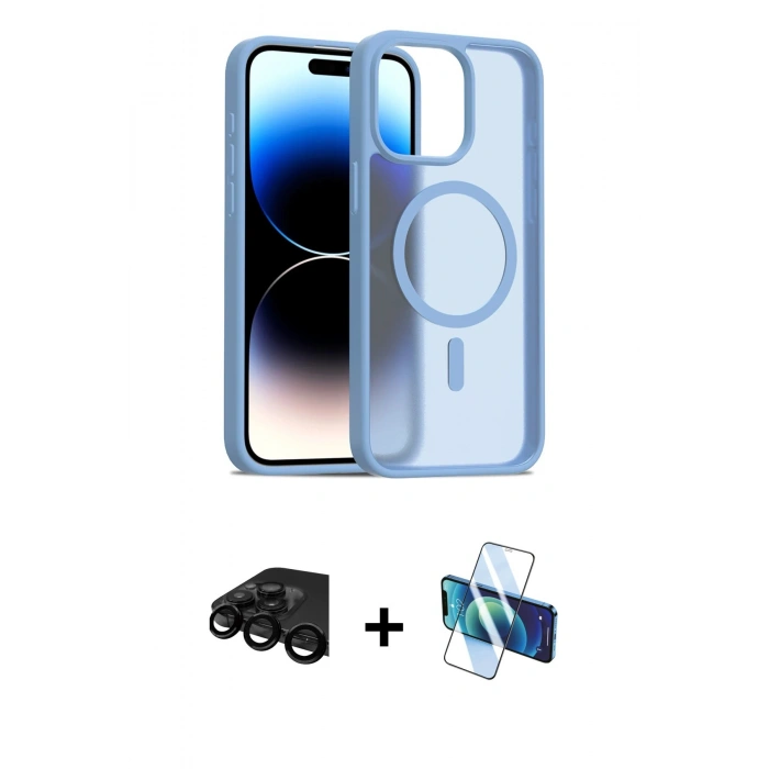 MARSİLYAN™- iPhone 15 Pro Max Kılıf Siluet Minimal Prime - Siyah 3D Antistatik Seramik Nano Ekran Koruyucu + Siyah Raze Metal Kamera Lens