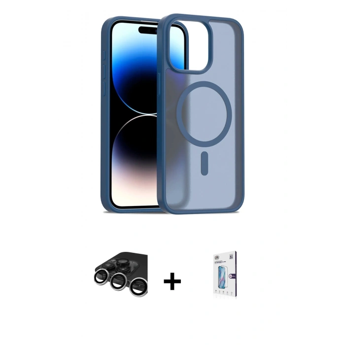MARSİLYAN™- iPhone 15 Pro Max Kılıf Siluet Minimal Prime - Siyah Bilvis 0.18mm Plus Cam Ekran Koruyucu + Raze Metal Kamera Lens - GS