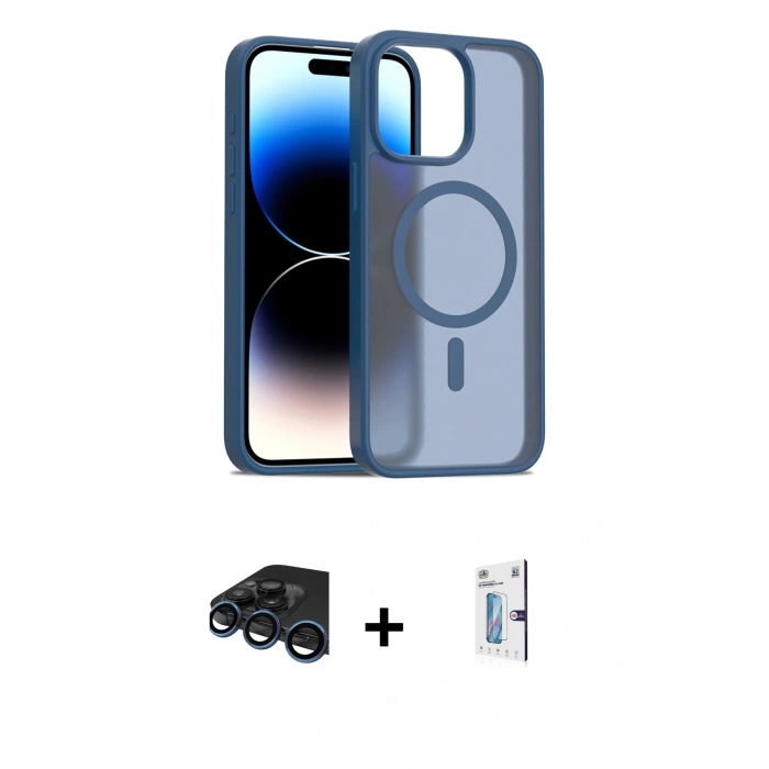MARSİLYAN™- iPhone 15 Pro Max Kılıf Siluet Minimal Prime - Siyah Bilvis 0.18mm Plus Cam Ekran Koruyucu + Raze Metal Kamera Lens - LT