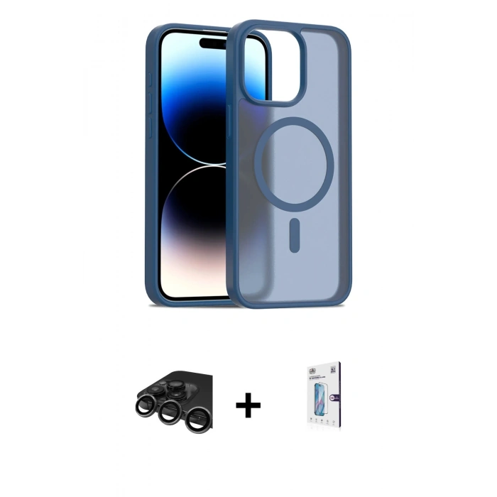 MARSİLYAN™- iPhone 15 Pro Max Kılıf Siluet Minimal Prime - Siyah Bilvis 0.18mm Plus Cam Ekran Koruyucu + Raze Metal Kamera Lens - TMGI