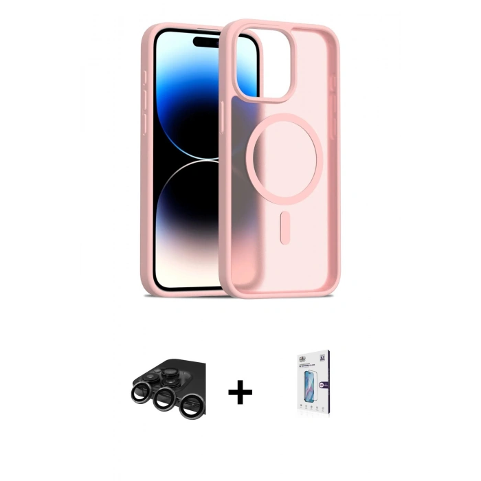 MARSİLYAN™- iPhone 15 Pro Max Kılıf Siluet Minimal Prime - Siyah Bilvis 0.18mm Plus Cam Ekran Koruyucu + Raze Metal Kamera Lens - TMGI