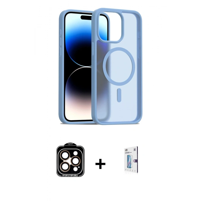 MARSİLYAN™- iPhone 15 Pro Max Kılıf Siluet Minimal Prime - Siyah Bilvis 0.18mm Plus Cam Ekran Koruyucu + PVD Metal Kamera Lens - TU
