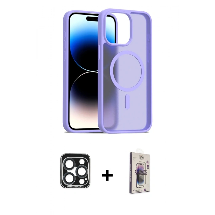MARSİLYAN™- iPhone 15 Pro Max Kılıf Siluet Minimal Prime - Siyah Bilvis 3D Cam Ekran Koruyucu + PVD Metal Kamera Lens - LT