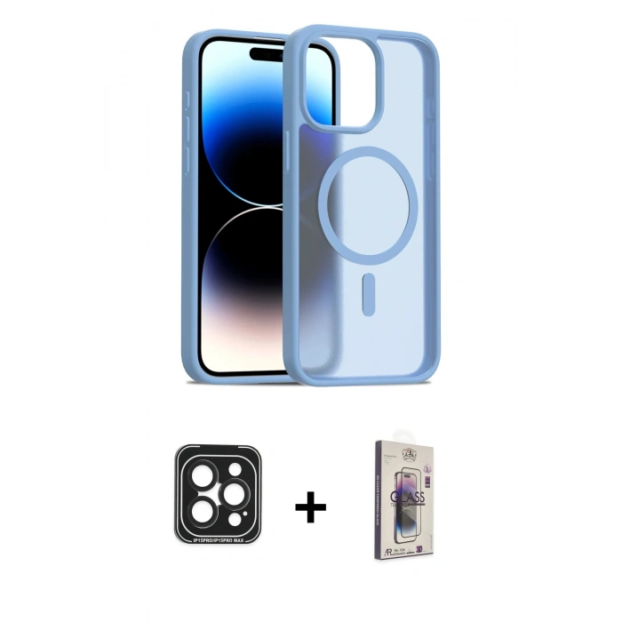 MARSİLYAN™- iPhone 15 Pro Max Kılıf Siluet Minimal Prime - Siyah Bilvis 3D Cam Ekran Koruyucu + PVD Metal Kamera Lens - SH