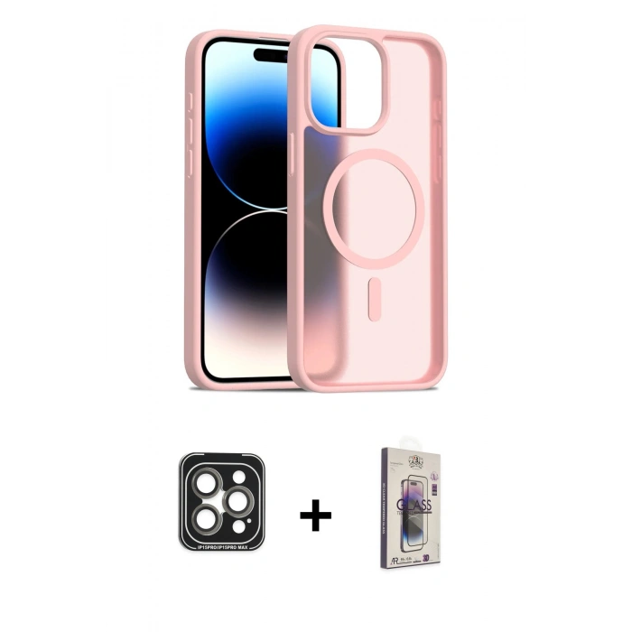 MARSİLYAN™- iPhone 15 Pro Max Kılıf Siluet Minimal Prime - Siyah Bilvis 3D Cam Ekran Koruyucu + PVD Metal Kamera Lens - GI
