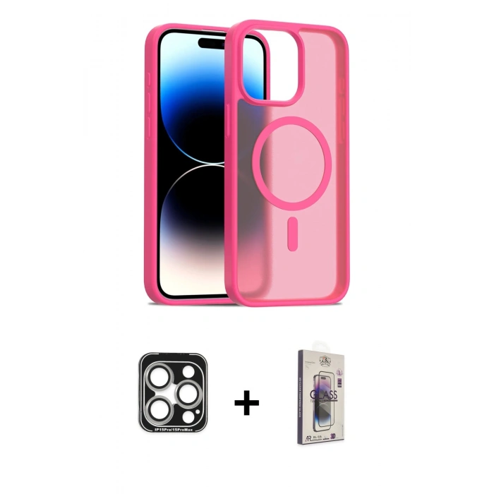 MARSİLYAN™- iPhone 15 Pro Max Kılıf Siluet Minimal Prime - Siyah Bilvis 3D Cam Ekran Koruyucu + PVD Metal Kamera Lens - GS