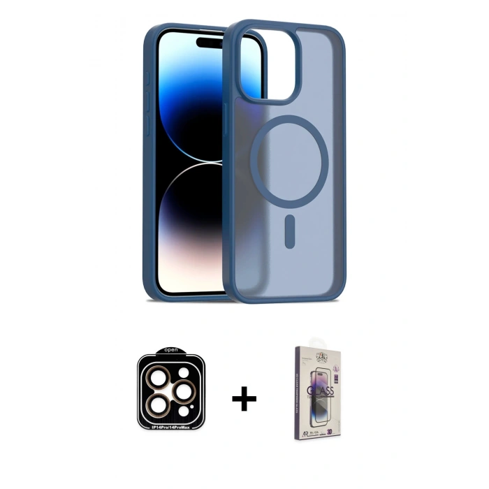 MARSİLYAN™- iPhone 15 Pro Max Kılıf Siluet Minimal Prime - Siyah Bilvis 3D Cam Ekran Koruyucu + PVD Metal Kamera Lens - TU