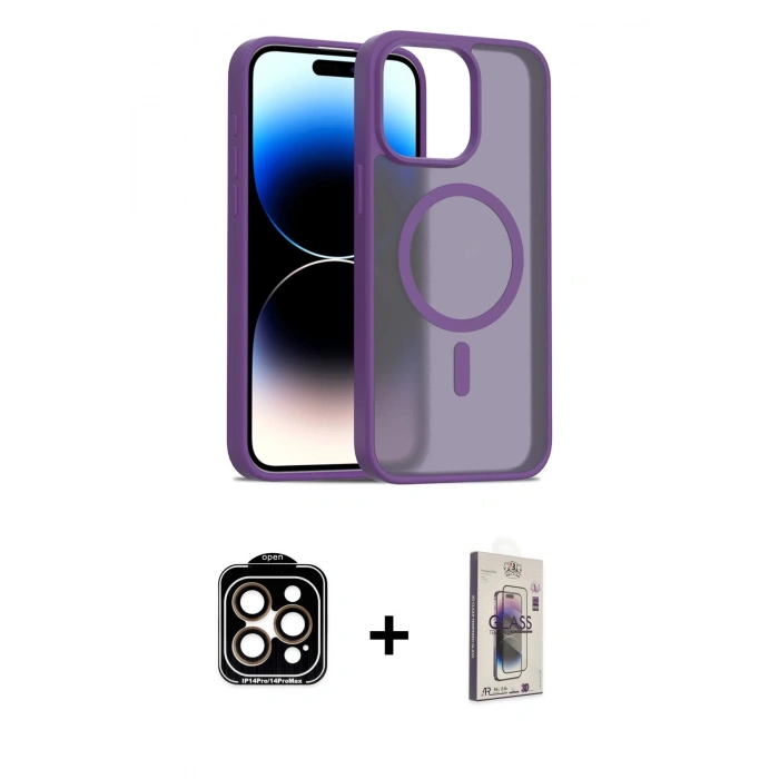 MARSİLYAN™- iPhone 15 Pro Max Kılıf Siluet Minimal Prime - Siyah Bilvis 3D Cam Ekran Koruyucu + PVD Metal Kamera Lens - TU