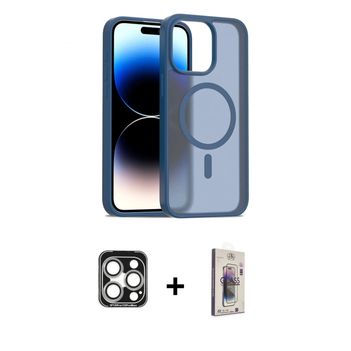 MARSİLYAN™- iPhone 15 Pro Max Kılıf Siluet Minimal Prime - Siyah Bilvis 3D Cam Ekran Koruyucu + PVD Metal Kamera Lens - GS