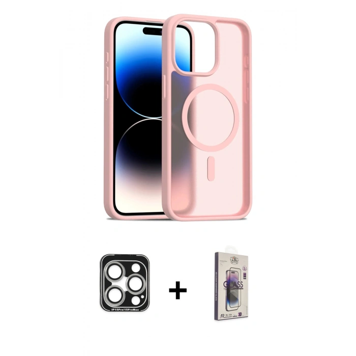MARSİLYAN™- iPhone 15 Pro Max Kılıf Siluet Minimal Prime - Siyah Bilvis 3D Cam Ekran Koruyucu + PVD Metal Kamera Lens - GS