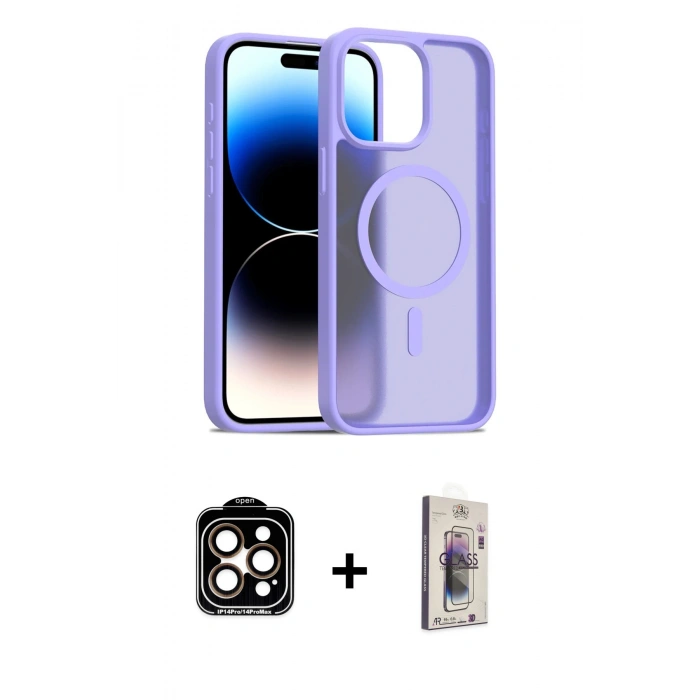 MARSİLYAN™- iPhone 15 Pro Max Kılıf Siluet Minimal Prime - Siyah Bilvis 3D Cam Ekran Koruyucu + PVD Metal Kamera Lens - TU