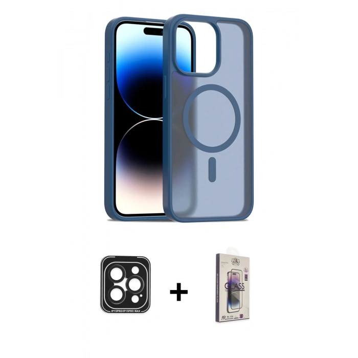 MARSİLYAN™- iPhone 15 Pro Max Kılıf Siluet Minimal Prime - Siyah Bilvis 3D Cam Ekran Koruyucu + PVD Metal Kamera Lens - SH