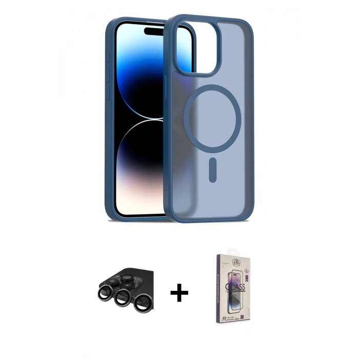 MARSİLYAN™- iPhone 15 Pro Max Kılıf Siluet Minimal Prime - Siyah Bilvis 3D Cam Ekran Koruyucu + Raze Metal Kamera Lens - TMGI