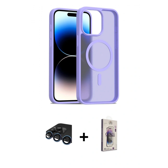 MARSİLYAN™- iPhone 15 Pro Max Kılıf Siluet Minimal Prime - Siyah Bilvis 3D Cam Ekran Koruyucu + Raze Metal Kamera Lens - LT