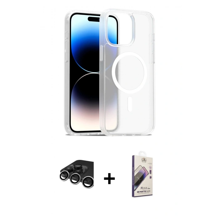 MARSİLYAN™- iPhone 15 Pro Max Kılıf Siluet Minimal Prime - Siyah Bilvis 3D Mat Cam Ekran Koruyucu + Raze Metal Kamera Lens - GS