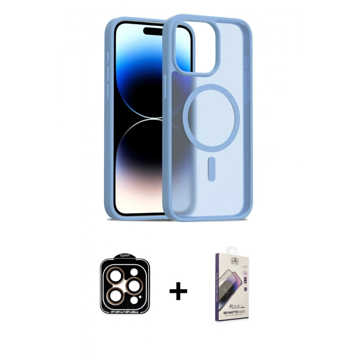 MARSİLYAN™- iPhone 15 Pro Max Kılıf Siluet Minimal Prime - Siyah Bilvis 3D Mat Cam Ekran Koruyucu + Turuncu PVD Metal Kamera Lens