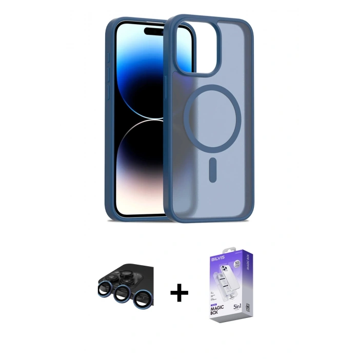 MARSİLYAN™- iPhone 15 Pro Max Kılıf Siluet Minimal Prime - Siyah Bilvis 5in1 3D Magic Cam Ekran Koruyucu + Raze Metal Kamera Lens - LT