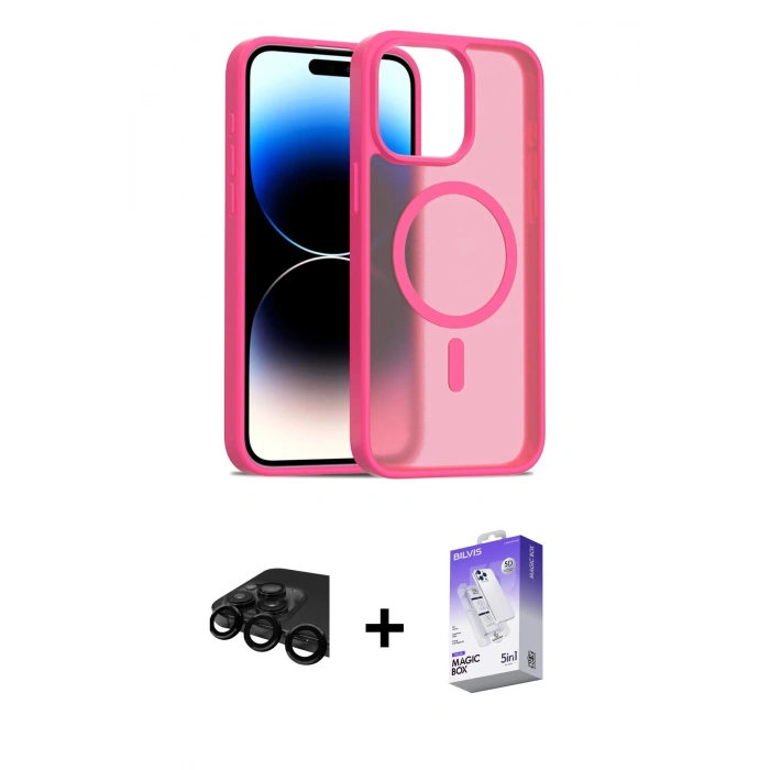 MARSİLYAN™- iPhone 15 Pro Max Kılıf Siluet Minimal Prime - Siyah Bilvis 5in1 3D Magic Cam Ekran Koruyucu + Raze Metal Kamera Lens - SH
