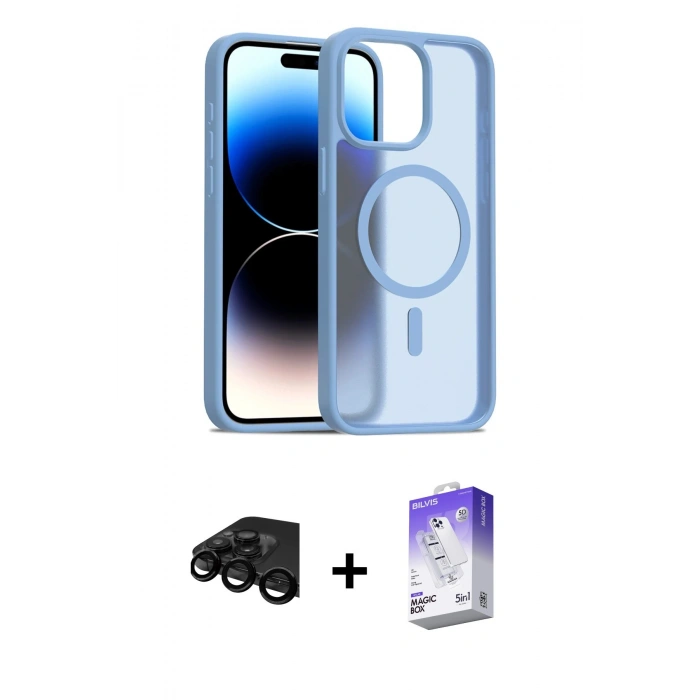 MARSİLYAN™- iPhone 15 Pro Max Kılıf Siluet Minimal Prime - Siyah Bilvis 5in1 3D Magic Cam Ekran Koruyucu + Raze Metal Kamera Lens - SH