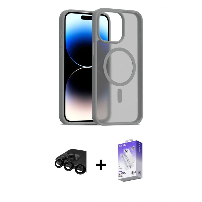 MARSİLYAN™- iPhone 15 Pro Max Kılıf Siluet Minimal Prime - Siyah Bilvis 5in1 3D Magic Cam Ekran Koruyucu + Raze Metal Kamera Lens - SH