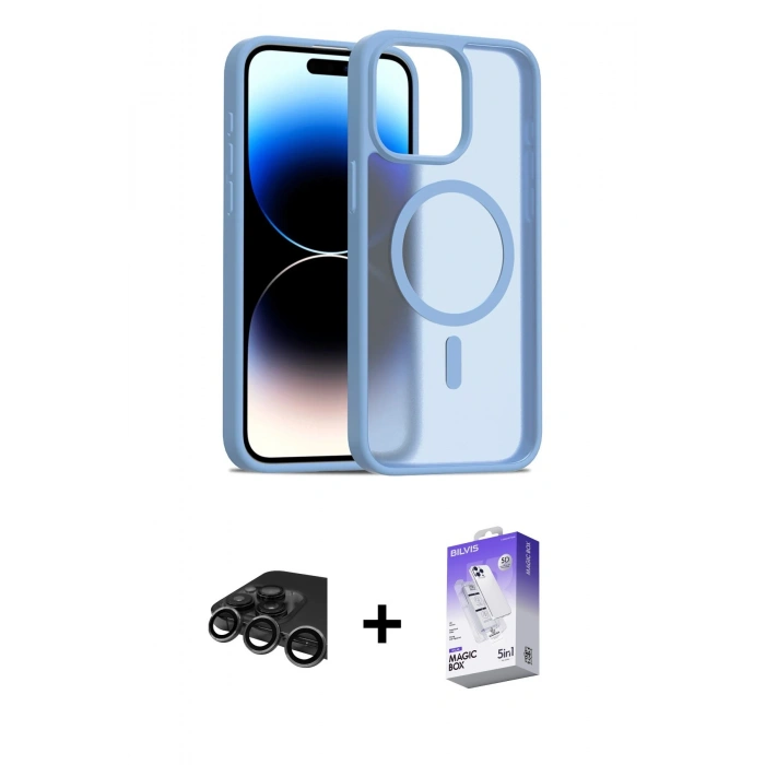 MARSİLYAN™- iPhone 15 Pro Max Kılıf Siluet Minimal Prime - Siyah Bilvis 5in1 3D Magic Cam Ekran Koruyucu + Titanyum Gri Raze Metal Kamera Lens