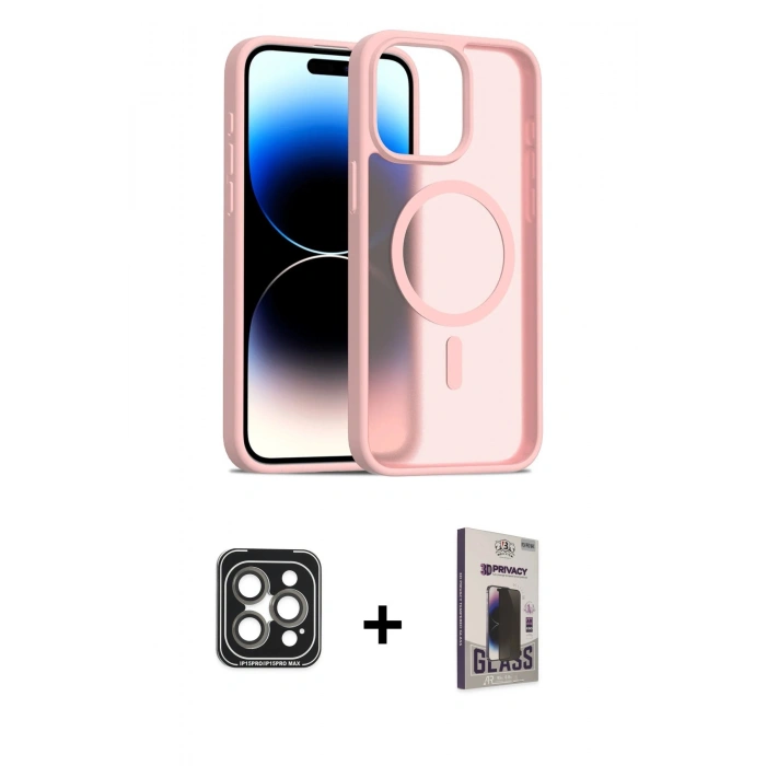MARSİLYAN™- iPhone 15 Pro Max Kılıf Siluet Minimal Prime - Siyah Bilvis Hayalet Cam Ekran Koruyucu + PVD Metal Kamera Lens - GI