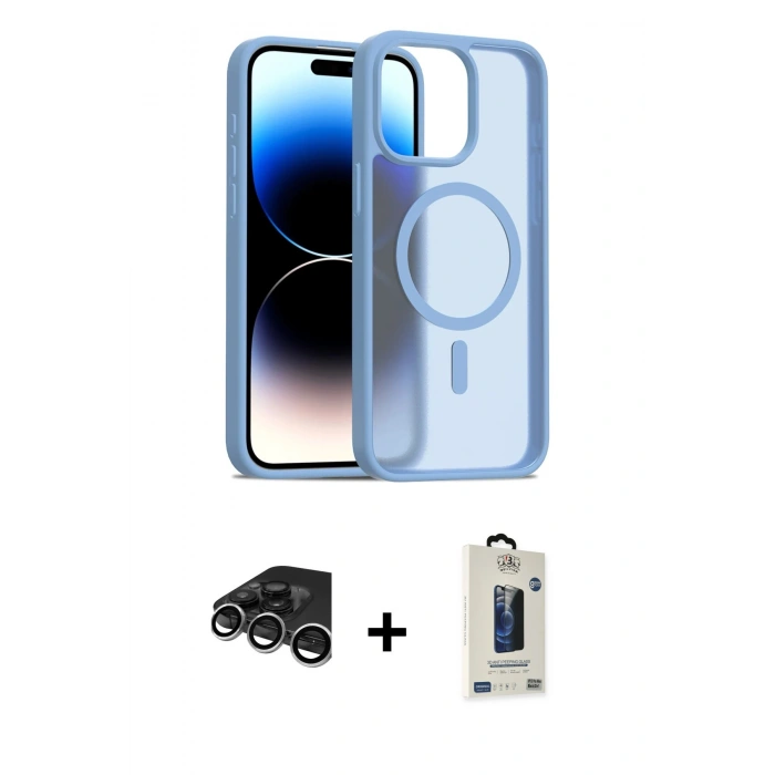 MARSİLYAN™- iPhone 15 Pro Max Kılıf Siluet Minimal Prime - Siyah Bilvis Hayalet Cam Ekran Koruyucu + Raze Metal Kamera Lens - GS