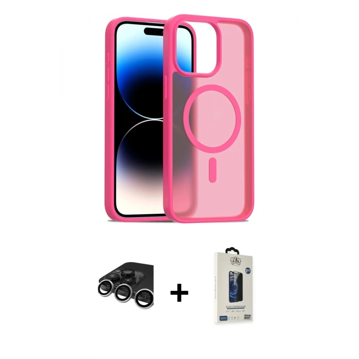MARSİLYAN™- iPhone 15 Pro Max Kılıf Siluet Minimal Prime - Siyah Bilvis Hayalet Cam Ekran Koruyucu + Raze Metal Kamera Lens - GS