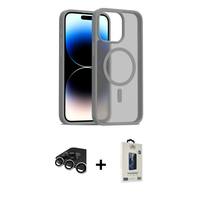 MARSİLYAN™- iPhone 15 Pro Max Kılıf Siluet Minimal Prime - Siyah Bilvis Hayalet Cam Ekran Koruyucu + Raze Metal Kamera Lens - GS