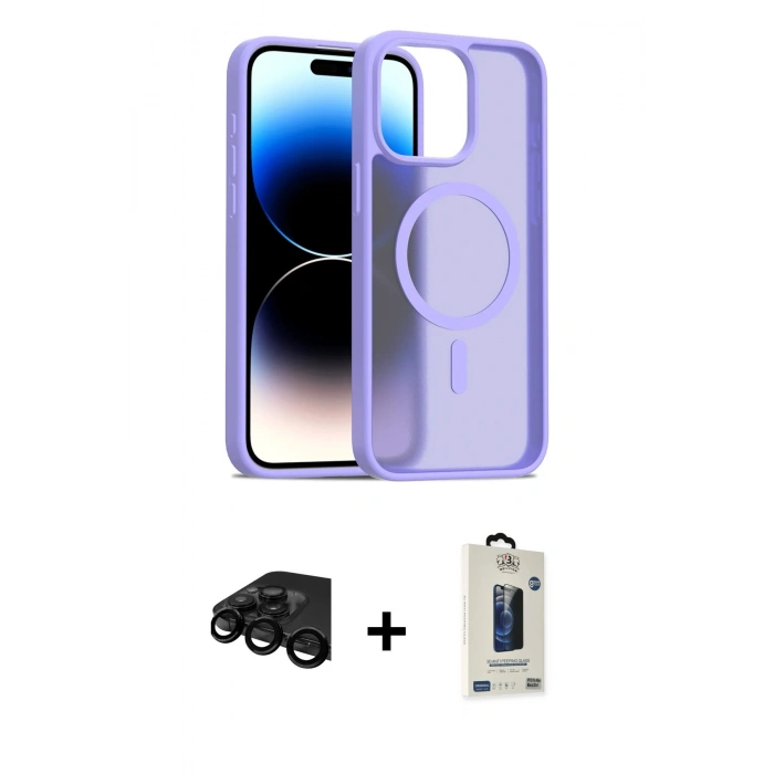 MARSİLYAN™- iPhone 15 Pro Max Kılıf Siluet Minimal Prime - Siyah Bilvis Hayalet Cam Ekran Koruyucu + Raze Metal Kamera Lens - SH