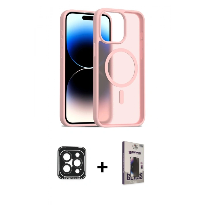 MARSİLYAN™- iPhone 15 Pro Max Kılıf Siluet Minimal Prime - Siyah Bilvis Hayalet Cam Ekran Koruyucu + Siyah PVD Metal Kamera Lens