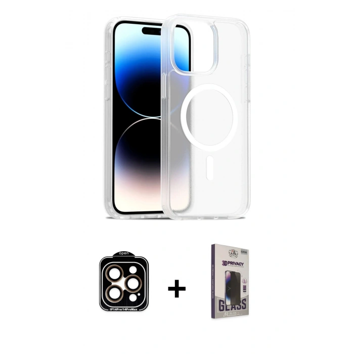 MARSİLYAN™- iPhone 15 Pro Max Kılıf Siluet Minimal Prime - Siyah Bilvis Hayalet Cam Ekran Koruyucu + PVD Metal Kamera Lens - TU
