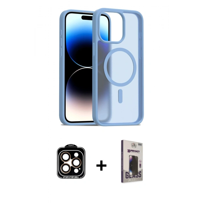 MARSİLYAN™- iPhone 15 Pro Max Kılıf Siluet Minimal Prime - Siyah Bilvis Hayalet Cam Ekran Koruyucu + PVD Metal Kamera Lens - TU