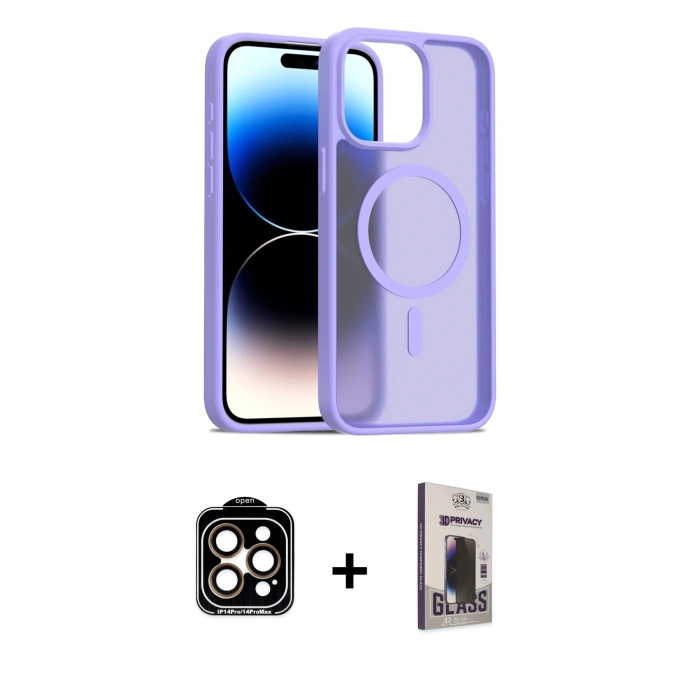 MARSİLYAN™- iPhone 15 Pro Max Kılıf Siluet Minimal Prime - Siyah Bilvis Hayalet Cam Ekran Koruyucu + PVD Metal Kamera Lens - TU