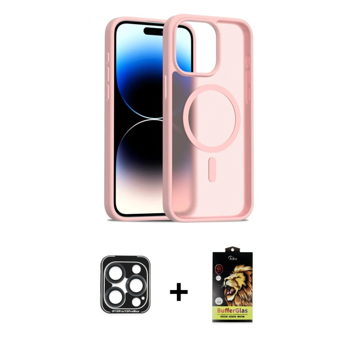MARSİLYAN™- iPhone 15 Pro Max Kılıf Siluet Minimal Prime - Siyah Buffer Cam Ekran Koruyucu + Lacivert PVD Metal Kamera Lens