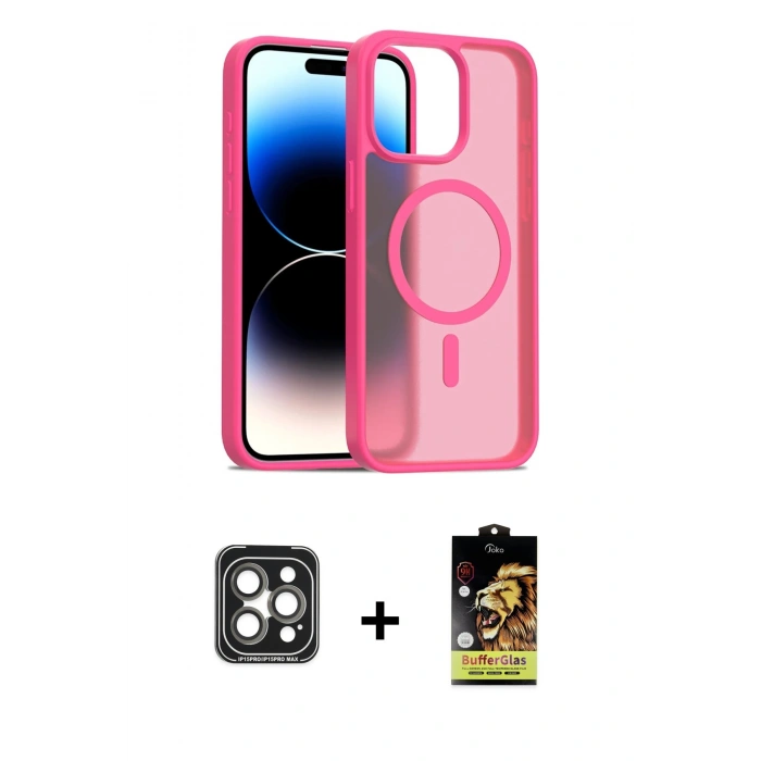 MARSİLYAN™- iPhone 15 Pro Max Kılıf Siluet Minimal Prime - Siyah Buffer Cam Ekran Koruyucu + PVD Metal Kamera Lens - GI