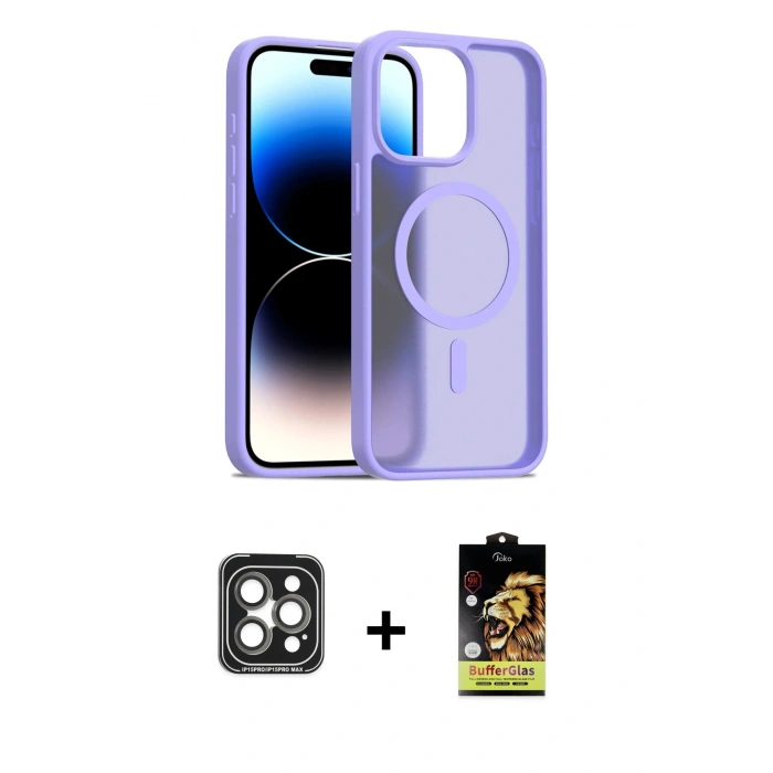 MARSİLYAN™- iPhone 15 Pro Max Kılıf Siluet Minimal Prime - Siyah Buffer Cam Ekran Koruyucu + PVD Metal Kamera Lens - GI