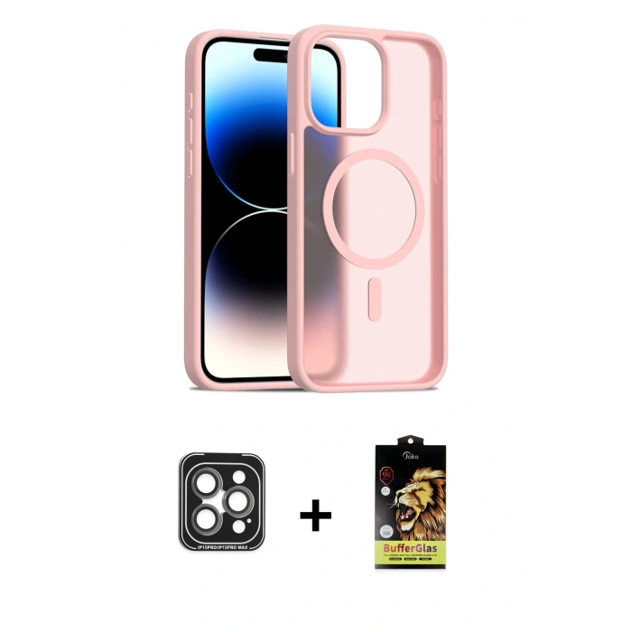 MARSİLYAN™- iPhone 15 Pro Max Kılıf Siluet Minimal Prime - Siyah Buffer Cam Ekran Koruyucu + PVD Metal Kamera Lens - GI