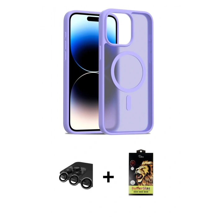 MARSİLYAN™- iPhone 15 Pro Max Kılıf Siluet Minimal Prime - Siyah Buffer Cam Ekran Koruyucu + Raze Metal Kamera Lens - TMGI