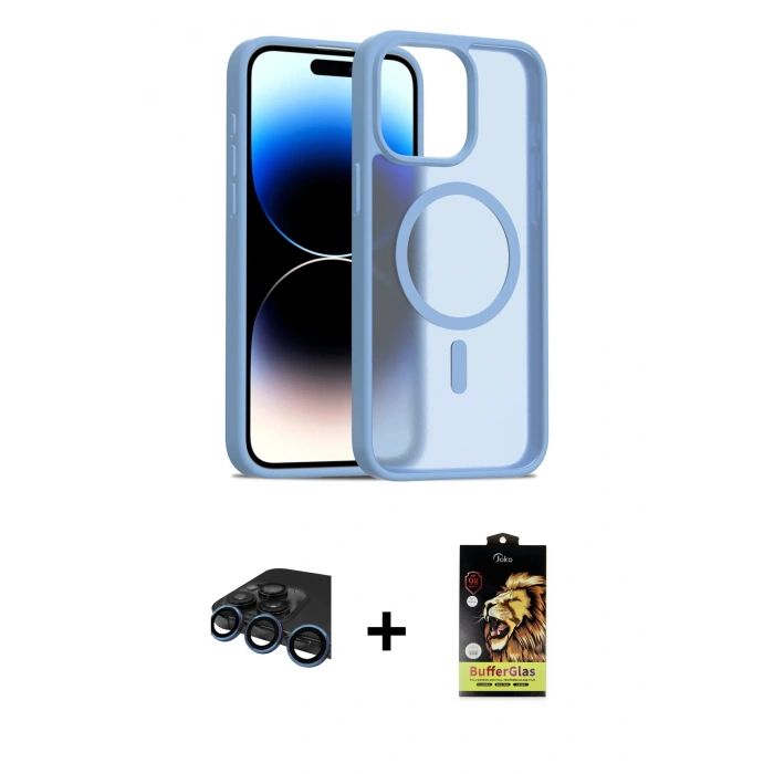 MARSİLYAN™- iPhone 15 Pro Max Kılıf Siluet Minimal Prime - Siyah Buffer Cam Ekran Koruyucu + Raze Metal Kamera Lens - LT