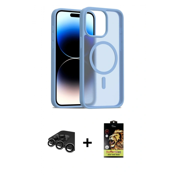 MARSİLYAN™- iPhone 15 Pro Max Kılıf Siluet Minimal Prime - Siyah Buffer Cam Ekran Koruyucu + Raze Metal Kamera Lens - TMGI