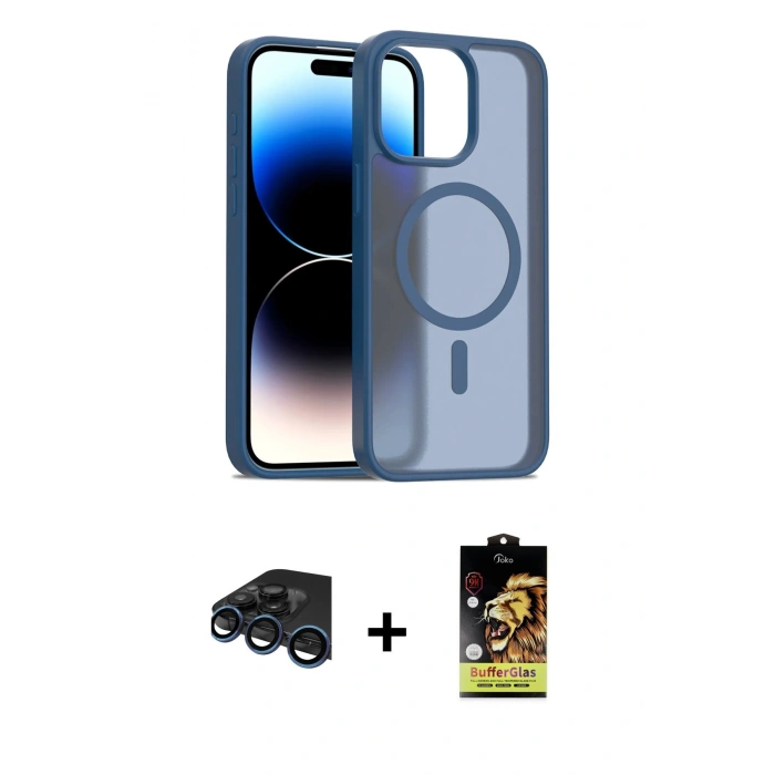 MARSİLYAN™- iPhone 15 Pro Max Kılıf Siluet Minimal Prime - Siyah Buffer Cam Ekran Koruyucu + Raze Metal Kamera Lens - LT