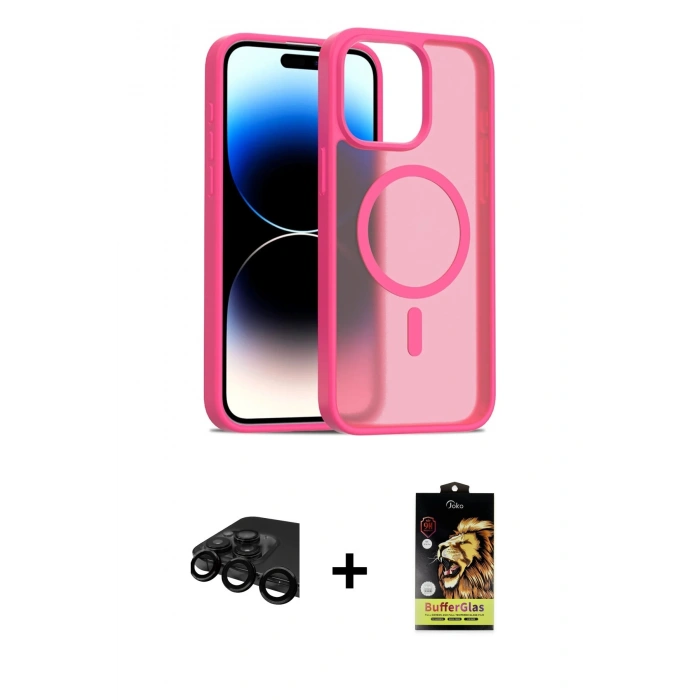 MARSİLYAN™- iPhone 15 Pro Max Kılıf Siluet Minimal Prime - Siyah Buffer Cam Ekran Koruyucu + Siyah Raze Metal Kamera Lens