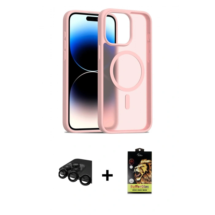 MARSİLYAN™- iPhone 15 Pro Max Kılıf Siluet Minimal Prime - Siyah Buffer Cam Ekran Koruyucu + Siyah Raze Metal Kamera Lens