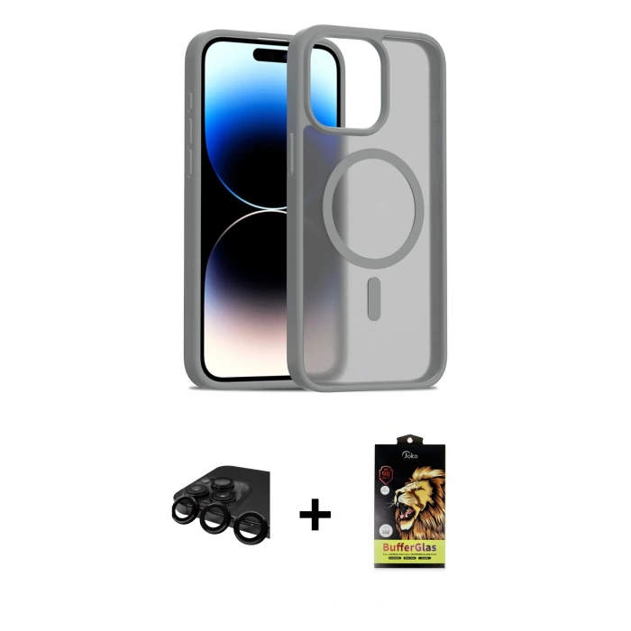 MARSİLYAN™- iPhone 15 Pro Max Kılıf Siluet Minimal Prime - Siyah Buffer Cam Ekran Koruyucu + Siyah Raze Metal Kamera Lens